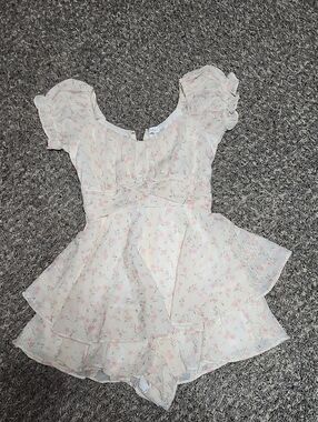 Floral Ruffle Romper in Soft Pink